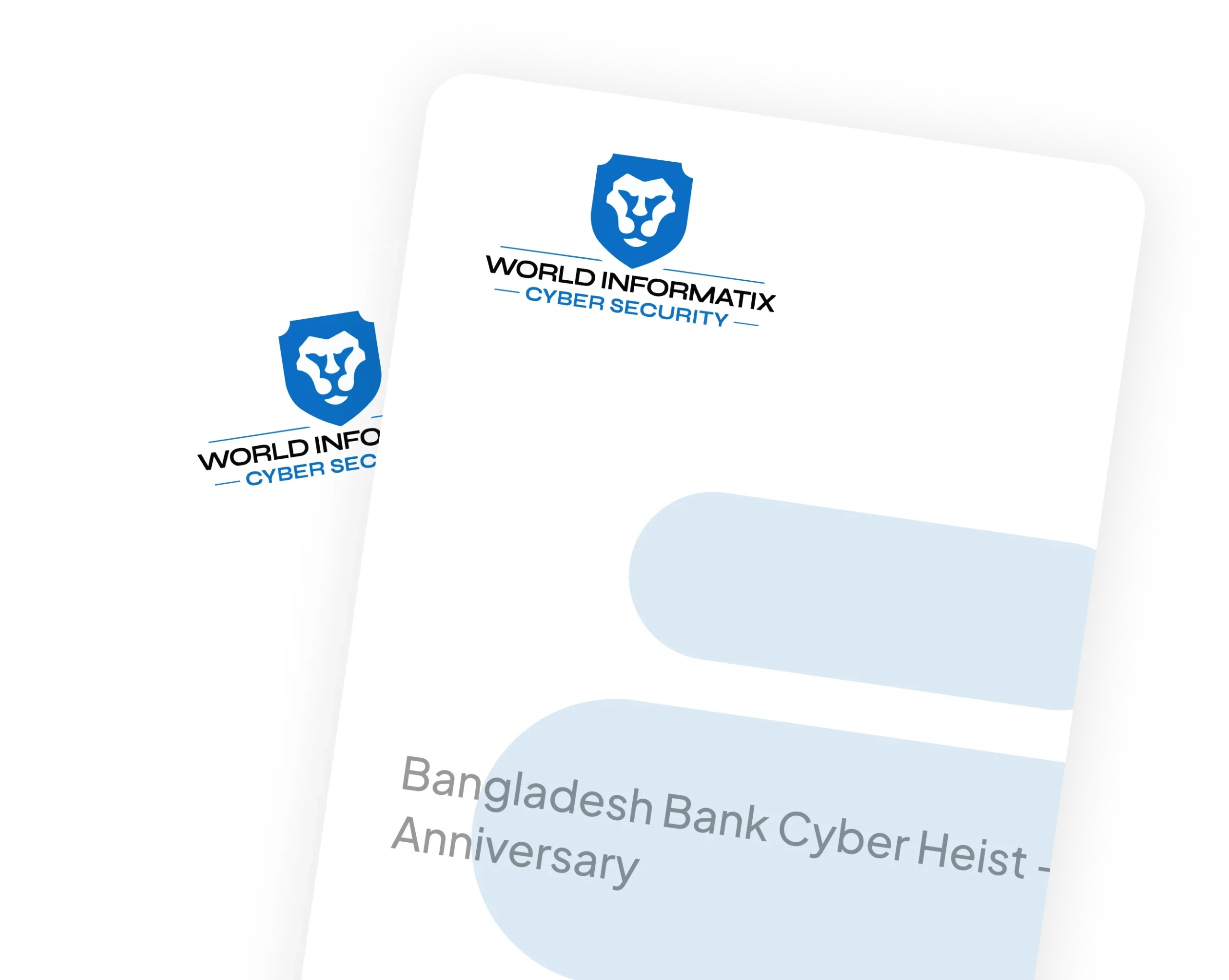 Cybersecurity event pamphlet titled 'Bangladesh Bank Cyber Heist Anniversary' by World Informatix.